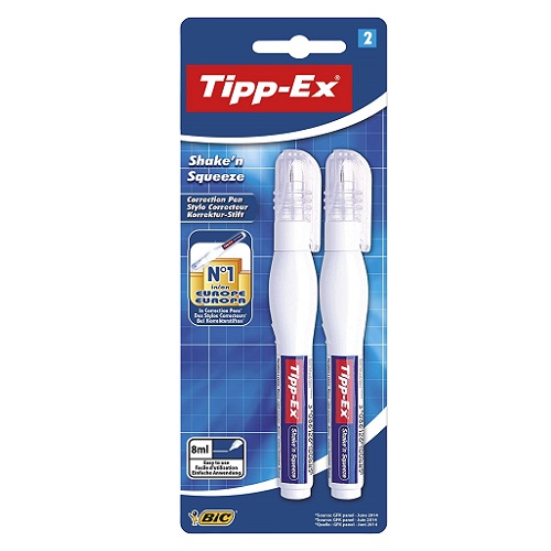 Tipp-Ex Shake'n Squeeze Correction Fluid Pen, 8 ml - White, Pack of 2