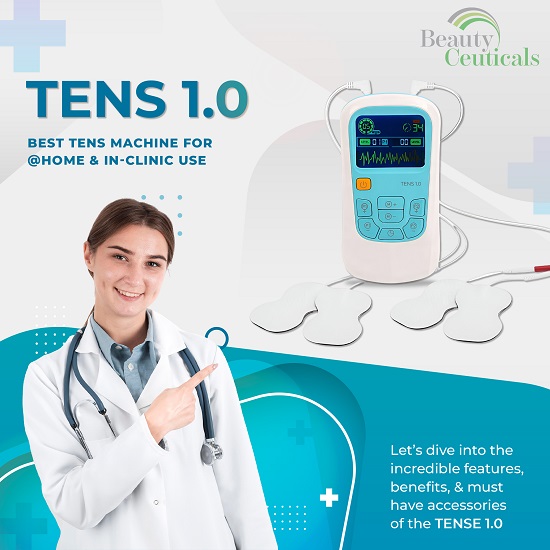 Beautyceuticals TENS 1.0 Device : Dual-Channel, 25 Programs, 50 Intensity Levels — Clinic-Grade Pain Relief at Home