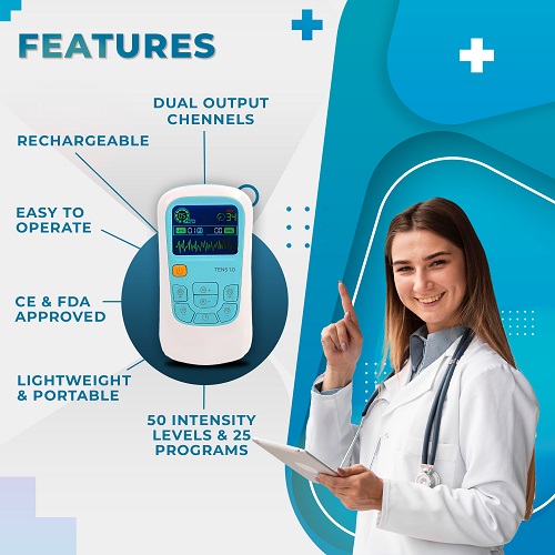 Beautyceuticals TENS 1.0 Device : Dual-Channel, 25 Programs, 50 Intensity Levels — Clinic-Grade Pain Relief at Home - Image 2
